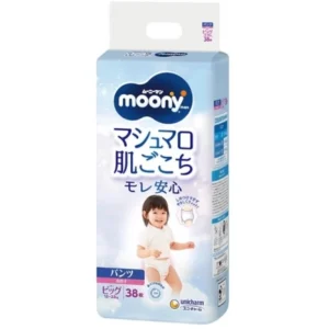 Japoniškos MOONY sauskelnės-kelnaitės, XL, 12-22 kg, mergaitėms, 38 vnt.