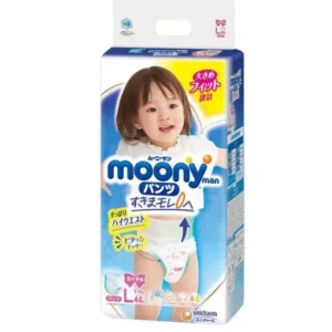 Japoniškos MOONY sauskelnės-kelnaitės, L, 9-14 kg, mergaitėms, 44 vnt.