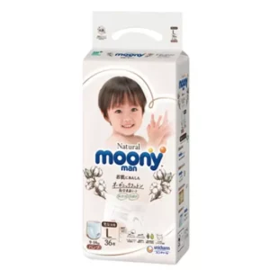 Japoniškos MOONY NATURAL sauskelnės-kelnaitės, L, 9-14 kg, 36 vnt.